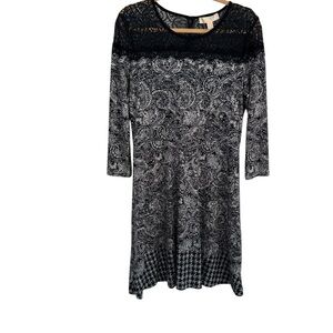 Michael Kors Black & White Lace-Yoke 3/4 sleeve Dress